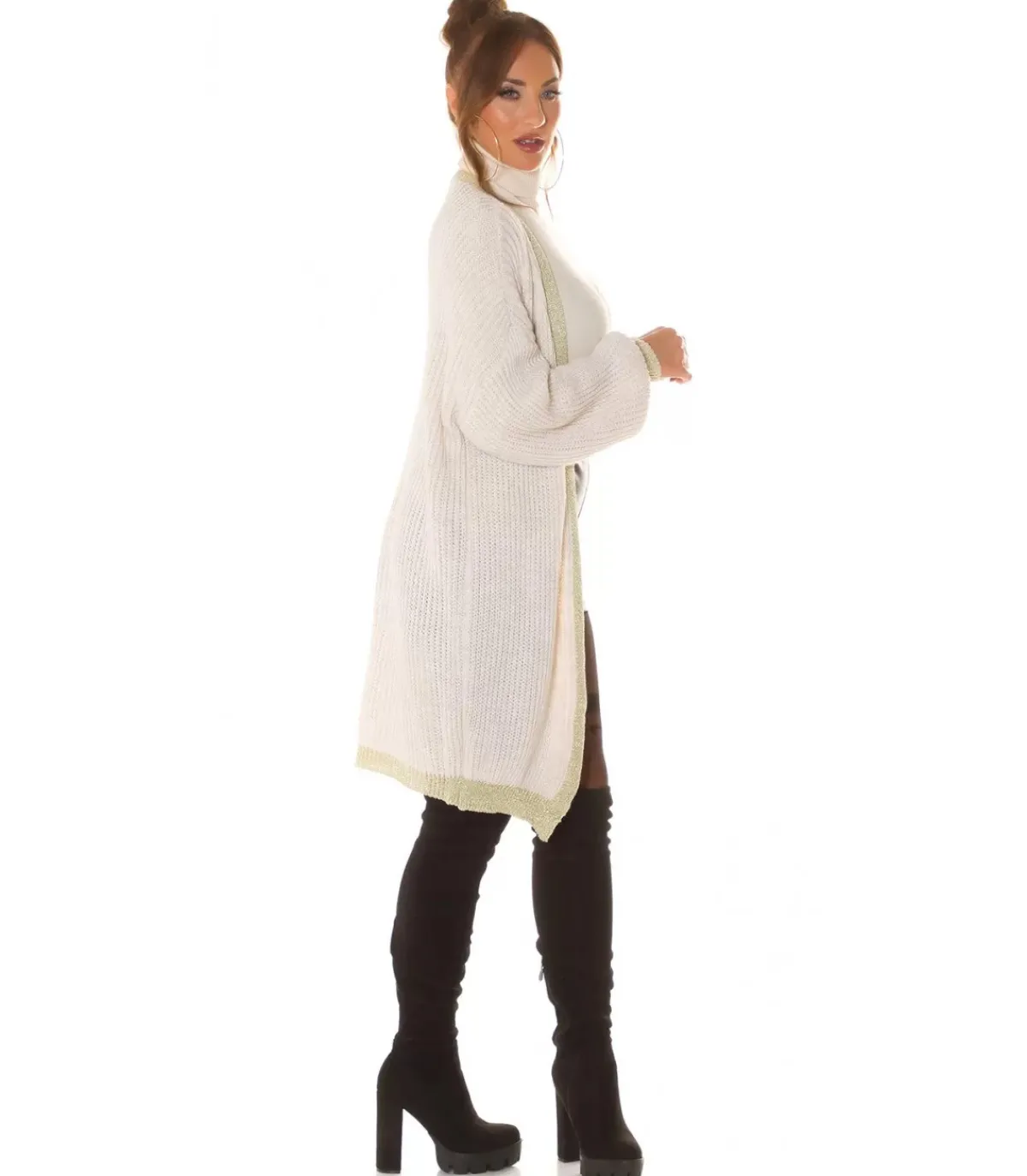 Hersecret Beige oversized pitkä villatakki tehostevärillä