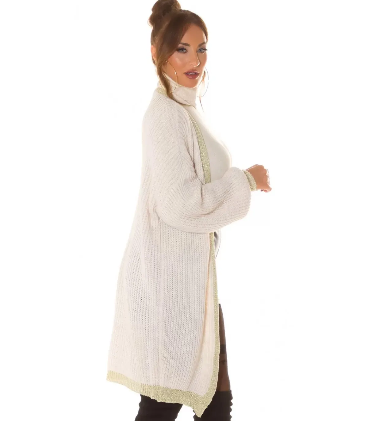 Hersecret Beige oversized pitkä villatakki tehostevärillä