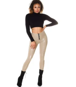 Koucla Beiget latex look housut vetoketjulla