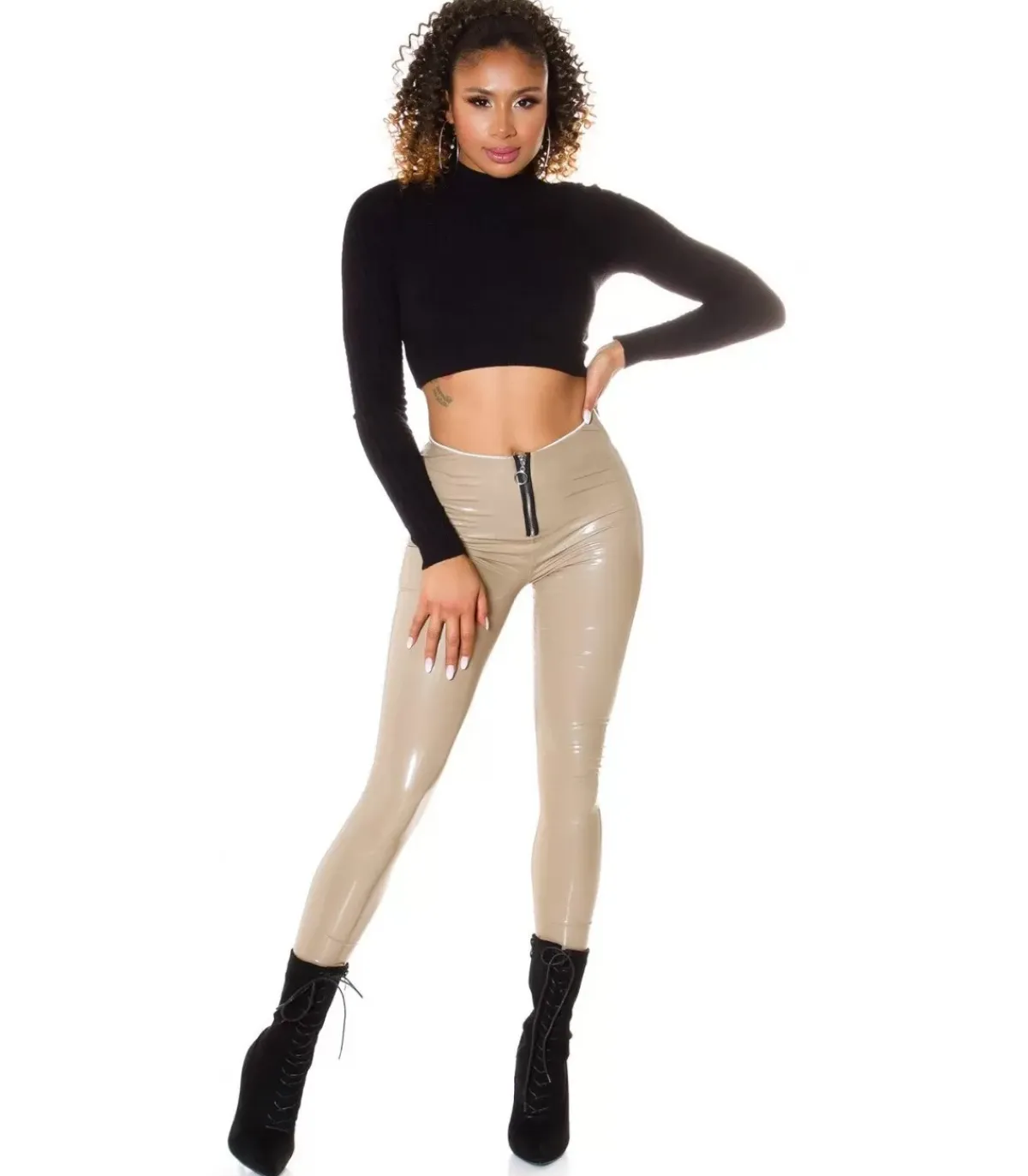 Koucla Beiget latex look housut vetoketjulla