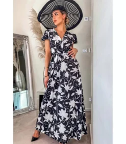 CW Debbie mustavalkoinen wrap-look v-maksimekko