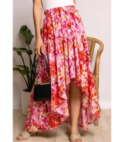 Hersecret Elena Z pinkki kukkakuvioinen high low -hame