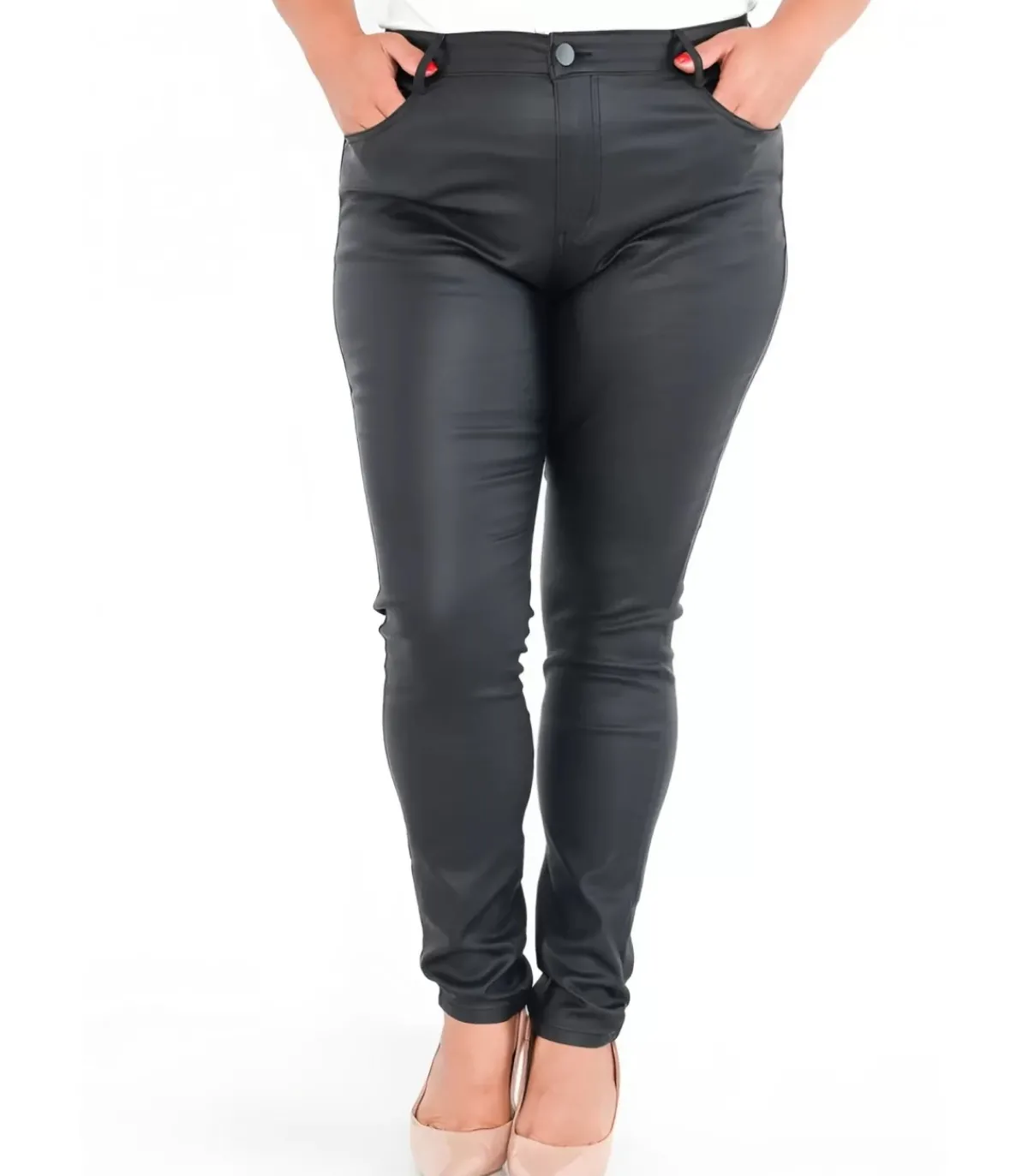 Hersecret G-smack mustat tekonahkahousut (plus size)
