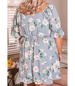 LC Harmaa kukkakuvioinen mekko (plus size)