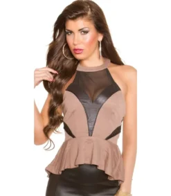 Koucla cappuccino mesh peplum-toppi