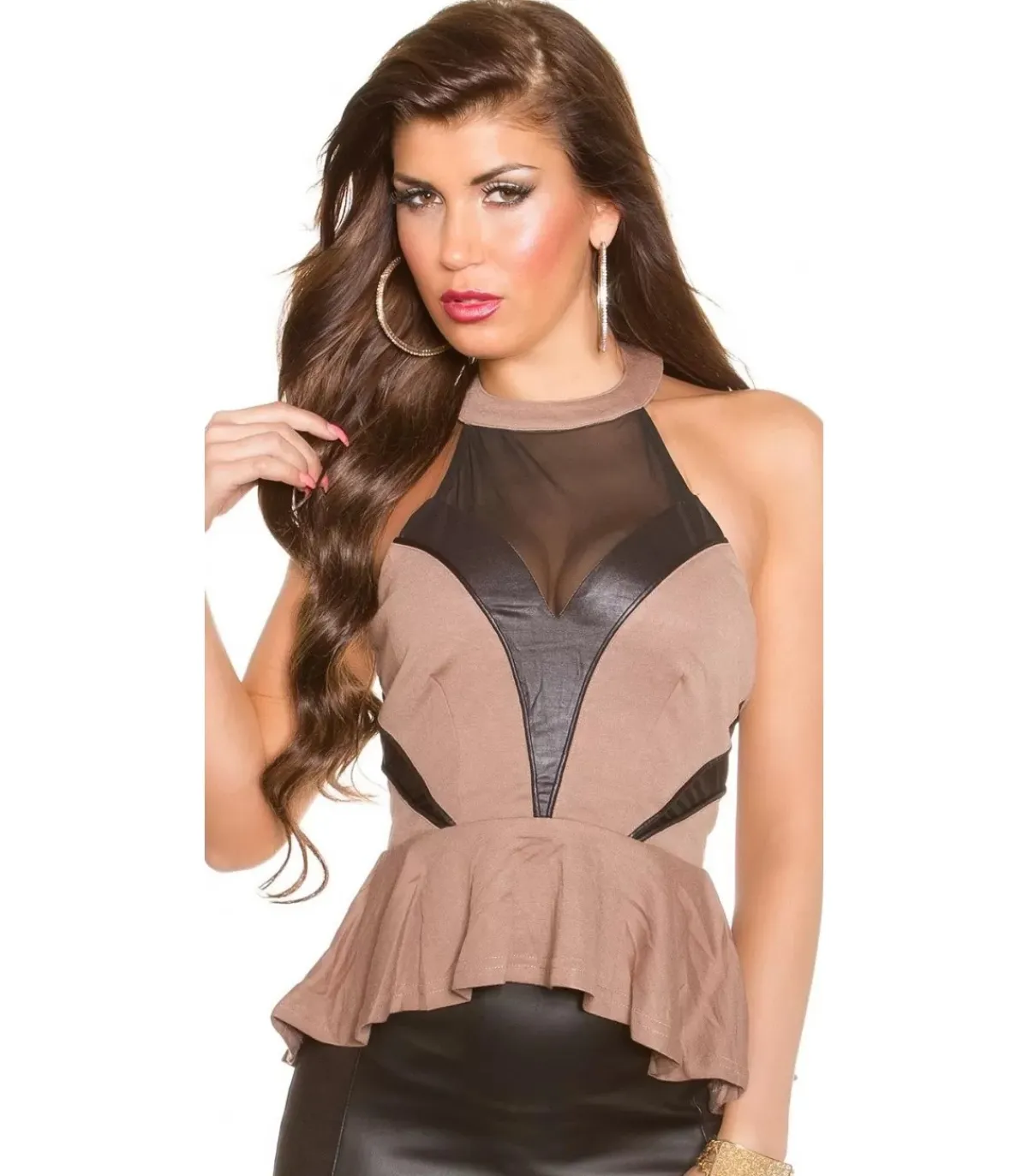 Koucla cappuccino mesh peplum-toppi