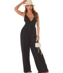 Koucla musta leveälahkeinen v-jumpsuit