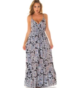 Koucla musta paisley printtikuvioinen wrap-look v-maksimekko