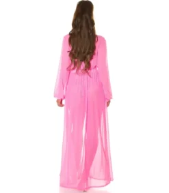 Koucla neonpinkki pitkä mesh-kimono kultanauhoilla