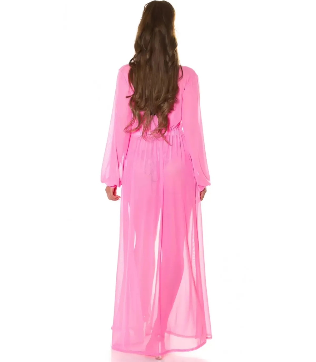 Koucla neonpinkki pitkä mesh-kimono kultanauhoilla