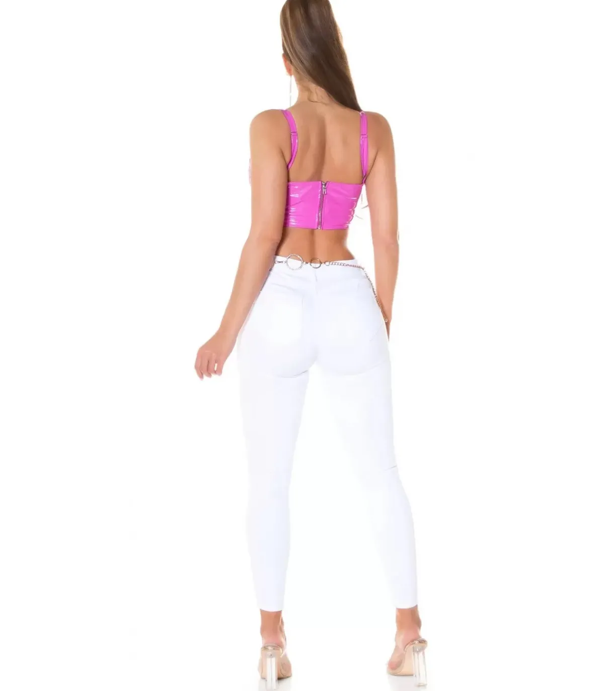 Koucla pinkki latex look lyhyt toppi