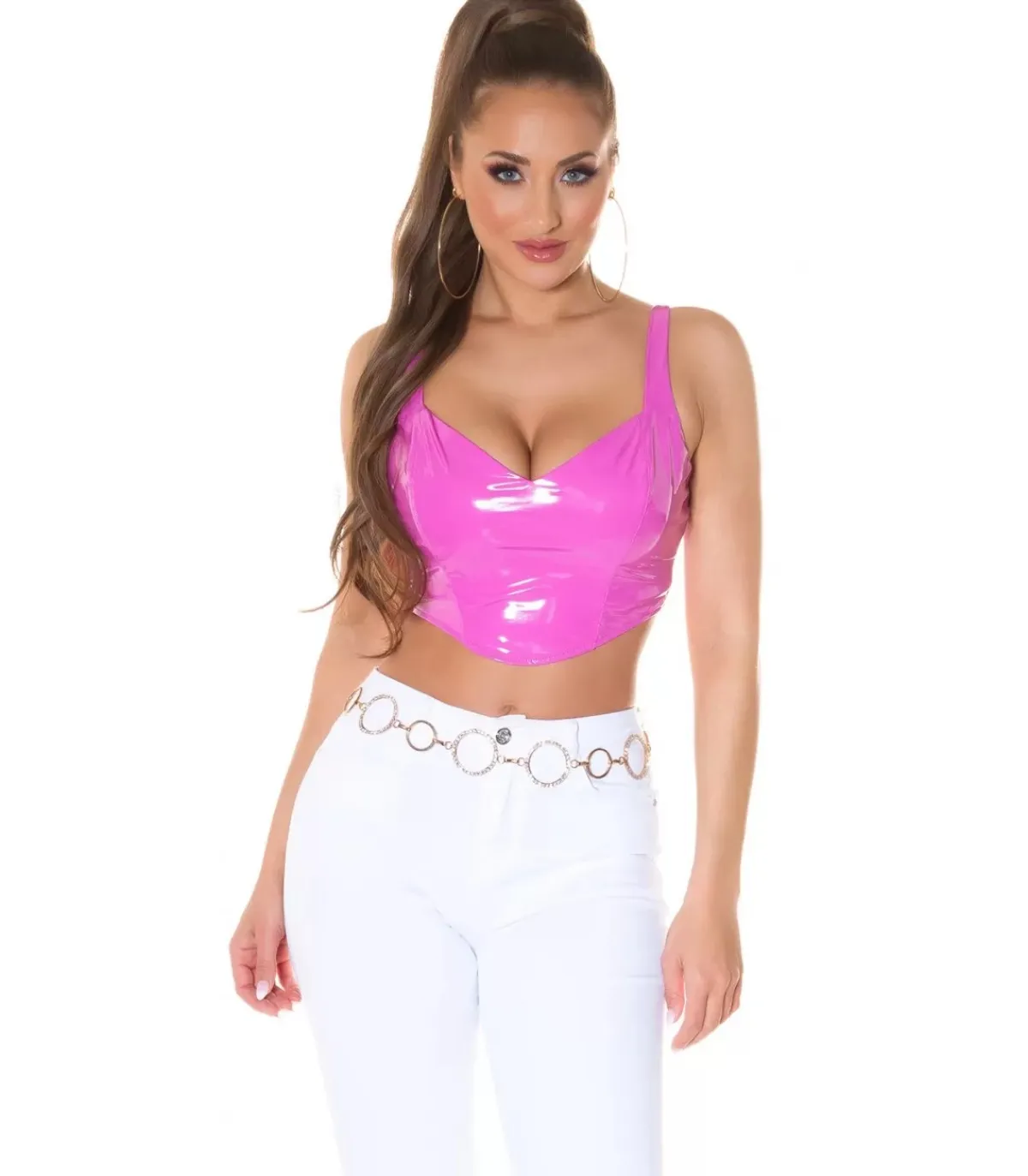 Koucla pinkki latex look lyhyt toppi