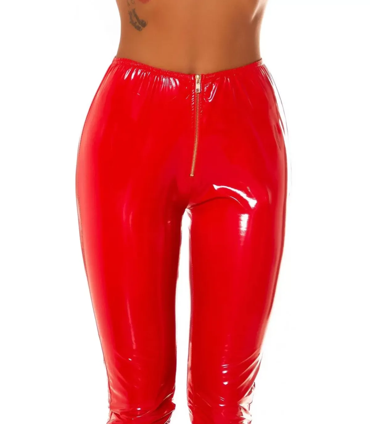 Koucla punaiset latex look housut vetoketjulla