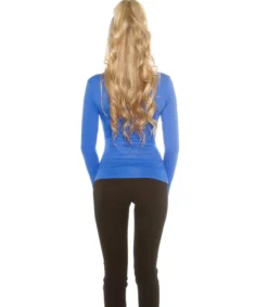 Koucla sininen pitkähihainen wrap-look v-paita (plus size)
