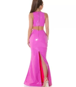 Koucla vaaleanpunainen latex look makihame halkiolla