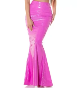 Koucla vaaleanpunainen latex look makihame halkiolla