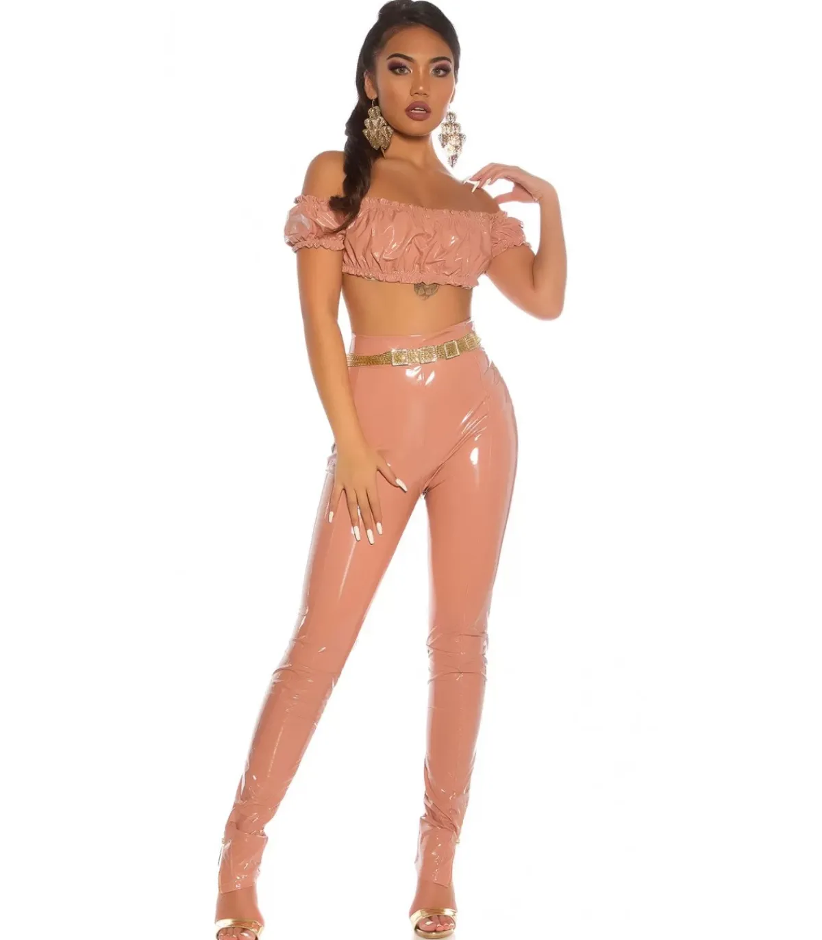 Koucla vaaleanpunainen latex look latinapaita