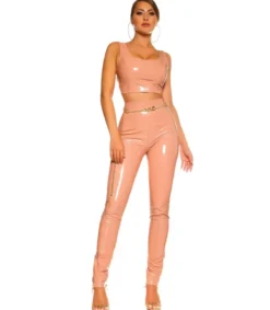 Koucla vaaleanpunainen lyhyt latex look toppi