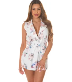 Hersecret Koucla valkoinen kukkakuvioinen v-playsuit vyöllä
