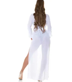 Koucla valkoinen pitkä mesh-kimono kultanauhoilla