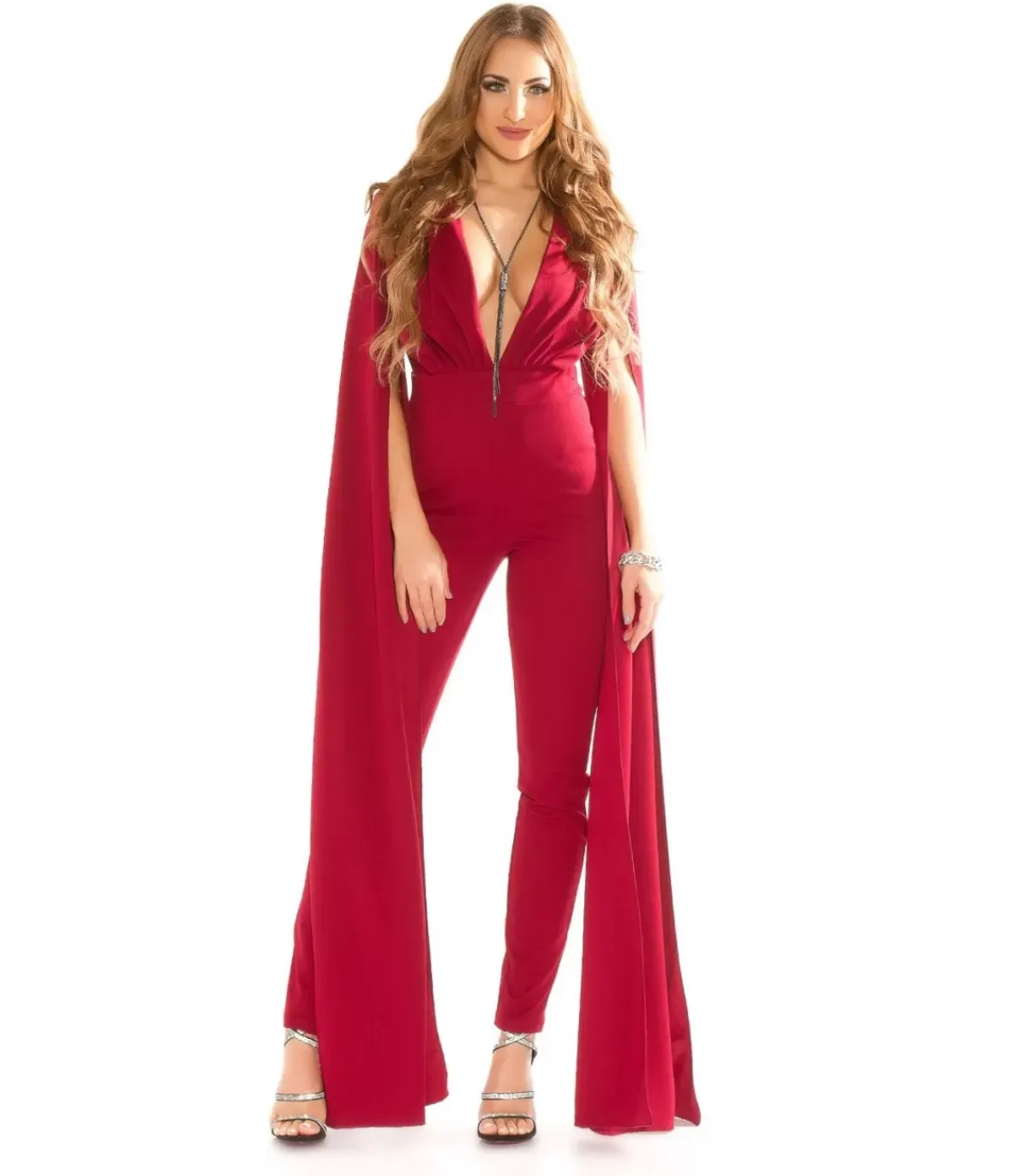 Koucla viininpunainen v-jumpsuit liehuksilla
