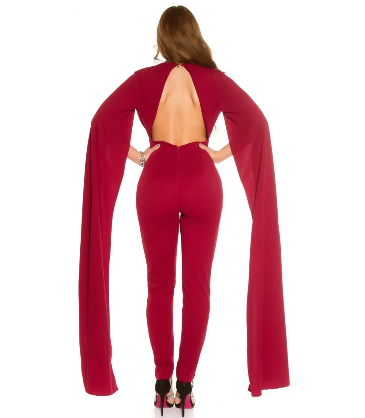 Koucla viininpunainen v-jumpsuit liehuksilla