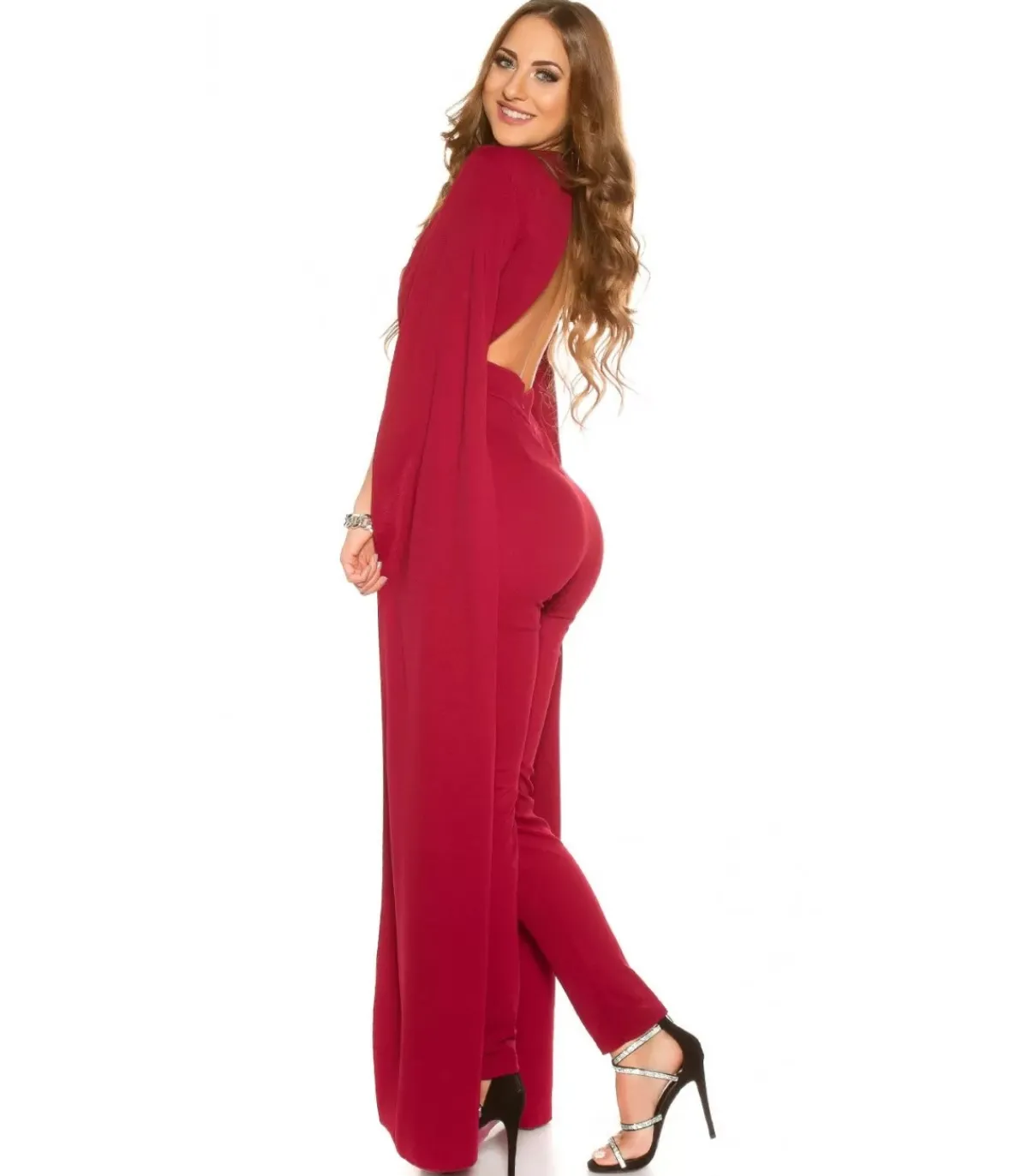 Koucla viininpunainen v-jumpsuit liehuksilla