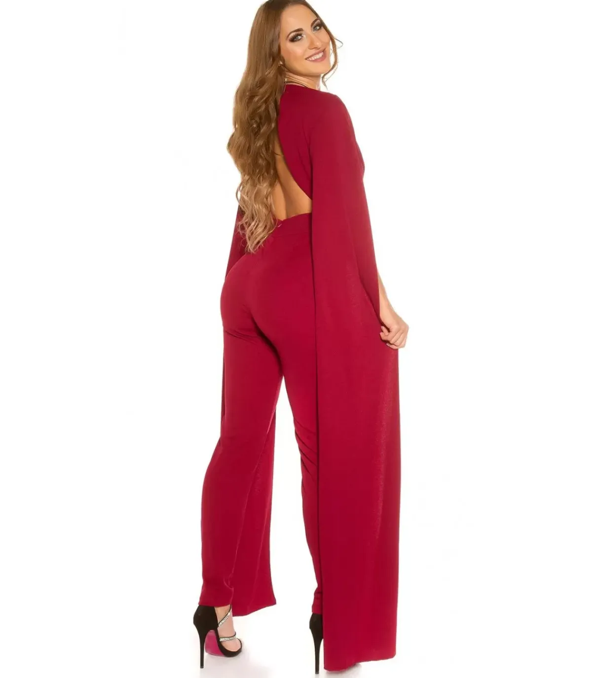 Koucla viininpunainen v-jumpsuit liehuksilla