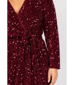 Hersecret Lilie viininpunainen v-paljettimekko (plus size)