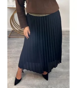 Hersecret Mily musta pitkä vekkihame kultaisella vyötäröresorilla (plus size)