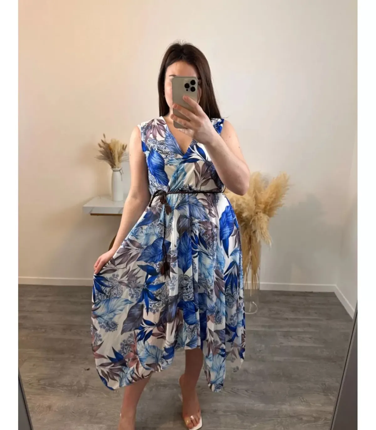 Hersecret Mily sininen epäsymmetrinen printtimekko vyöllä
