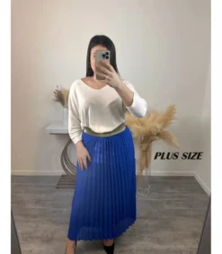 Hersecret Mily sininen pitkä vekkihame kultaisella vyötäröresorilla (plus size)