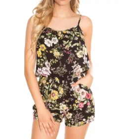 Koucla Musta kukkakuvioinen playsuit