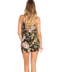 Koucla Musta kukkakuvioinen playsuit