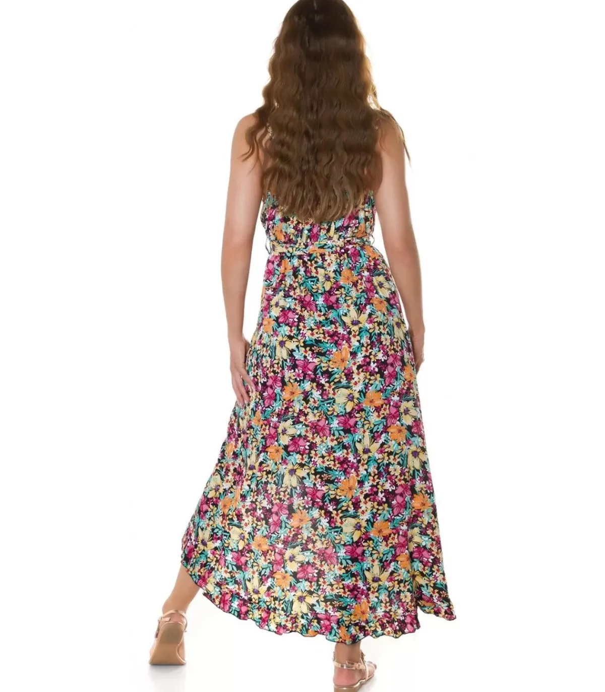 Koucla Musta kukkakuviollinen high low v-kesämekko