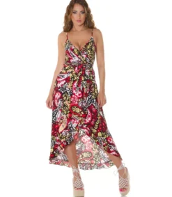 Koucla Musta kuviollinen high low v-kesämekko