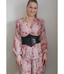 Hersecret Musta leveä tekonahkainen vyötärövyö nyöreillä