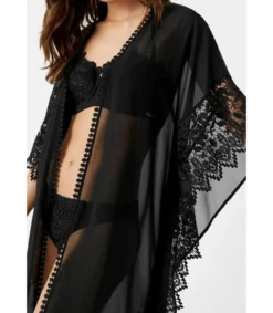 LC Musta mesh kimono koristekirjailuilla