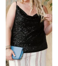 LC Musta paljettikoristeinen toppi (plus size)