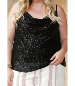 LC Musta paljettikoristeinen toppi (plus size)