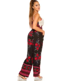 Koucla Musta ruusukuvioinen jumpsuit virkkauksella