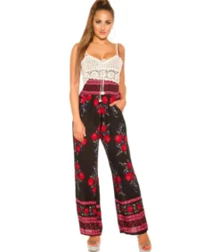 Koucla Musta ruusukuvioinen jumpsuit virkkauksella