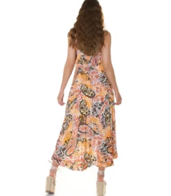 Koucla Oranssi kuviollinen high low v-kesämekko