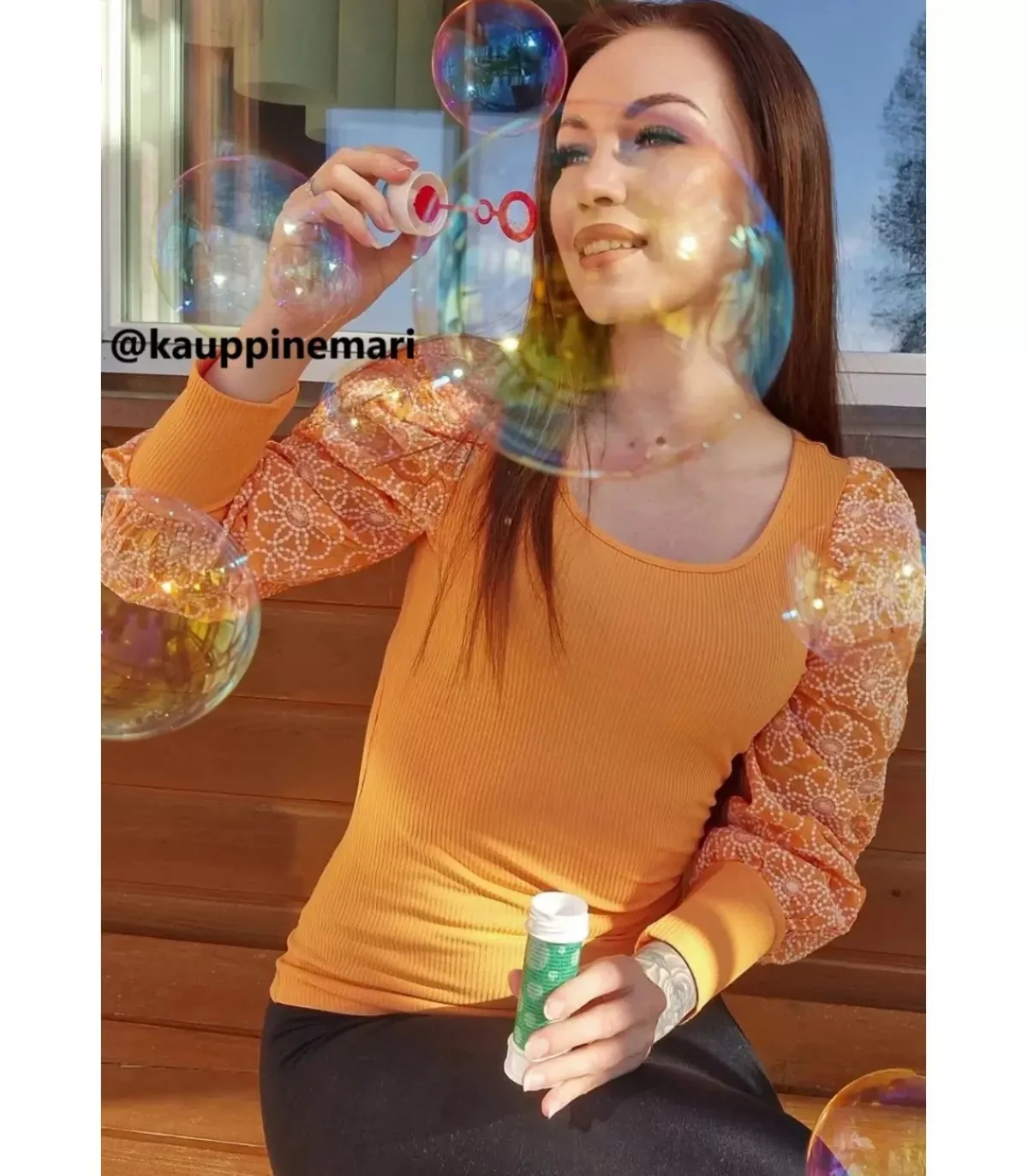 LC Oranssi ribbipaita kukkakoristeisia pussihihoia