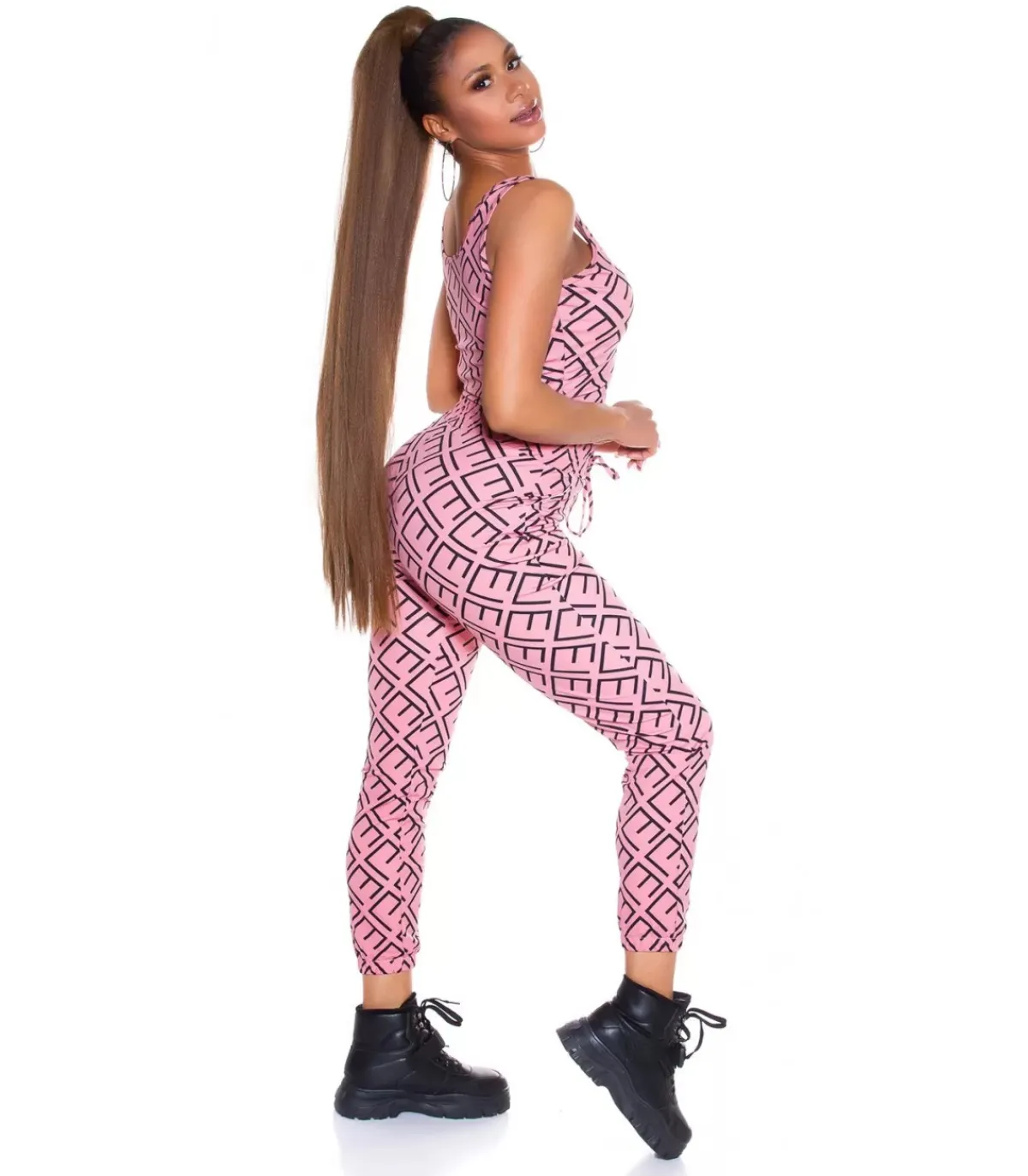 Koucla Pinkki crop top printtikuvioinen joggerisetti