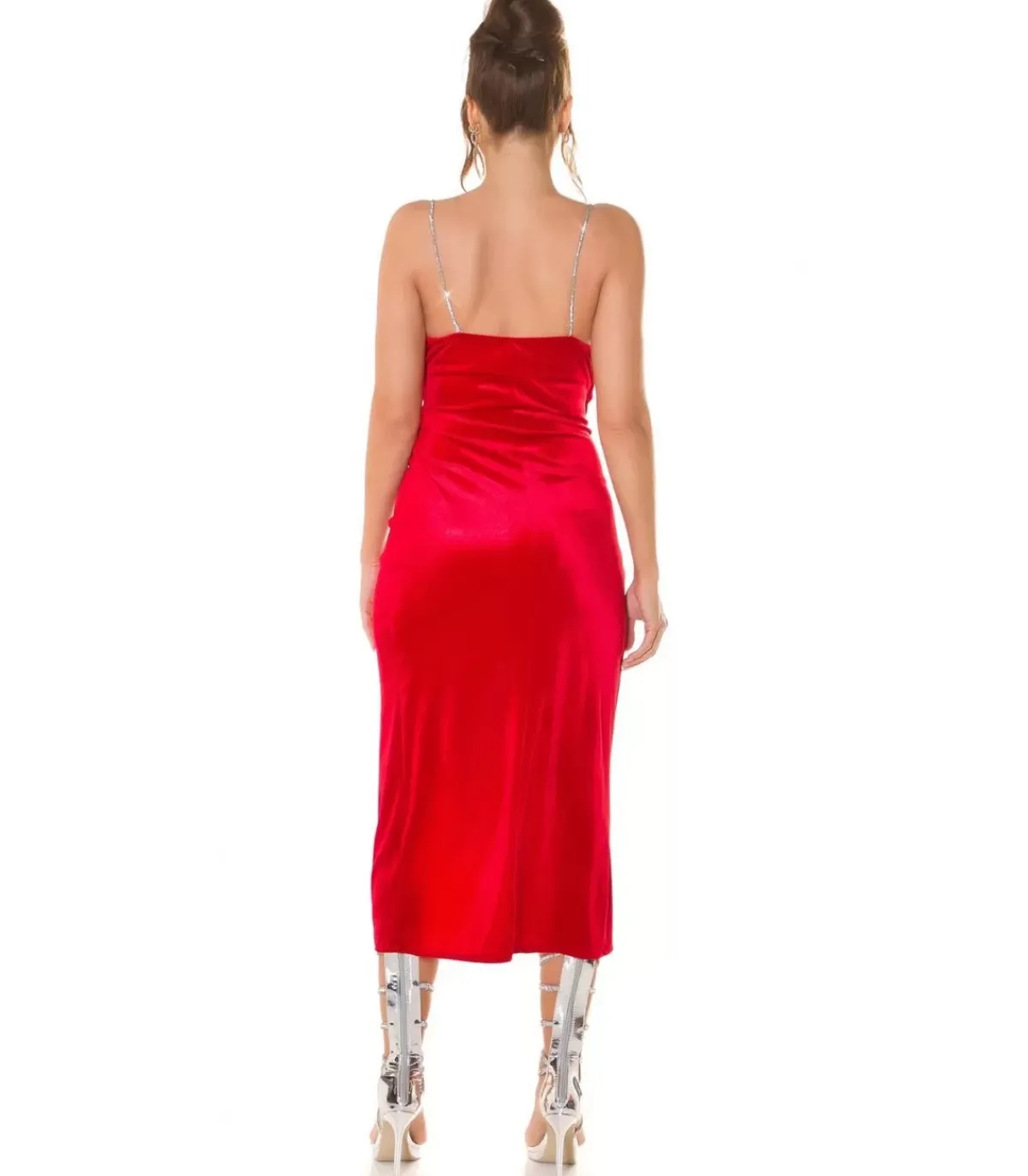 Koucla Punainen samettilook wrap-look v-mekko ketjuolkaimilla