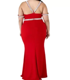 LC Punainen strassiremmikoristeinen pitkä juhlamekko (plus size)