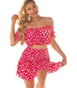 Koucla Punavalkoinen off-shoulder hamesetti