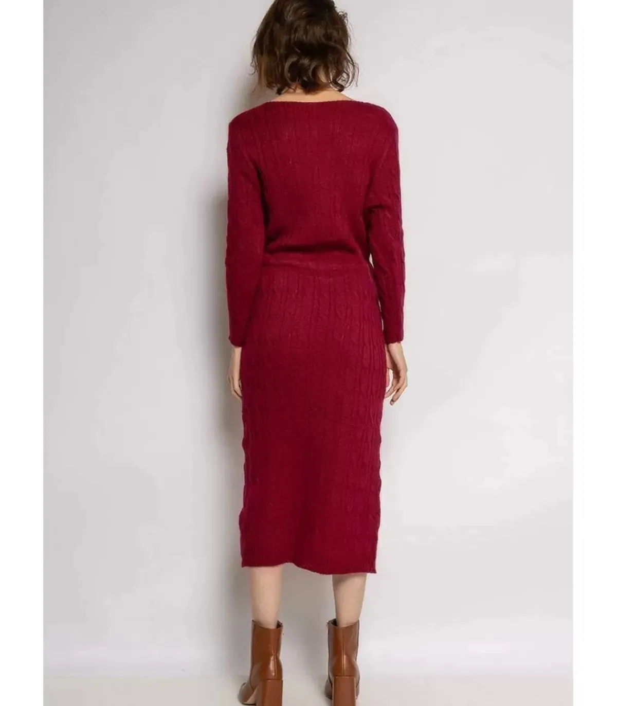 RZ fashion viininpunainen midineulemekko taskuilla