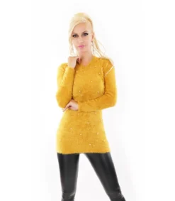 Hersecret Sinapinkeltainen pörröneule helmillä